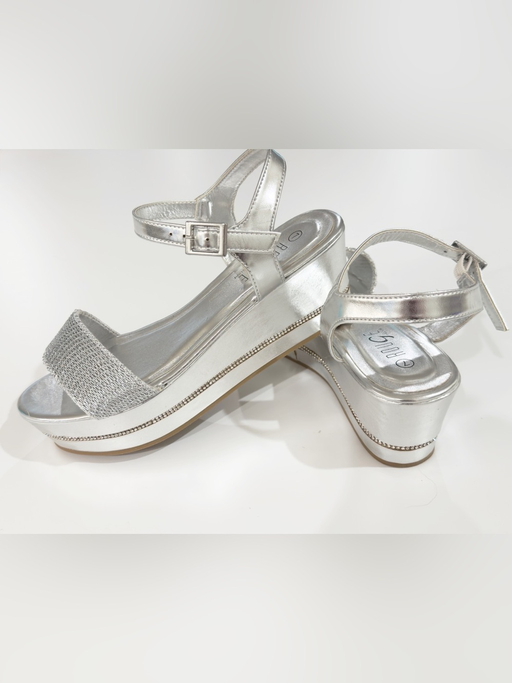 Rouge Helium Silver Platform Wedge Sandals with Ankle Strap